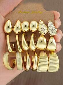 18/6pcs/Set Fashionable Geometric Textured Hoop Earrings, Gift For Mom, Relatives, Friends (Made Of ABS Plastic) - Multicolor - View 8