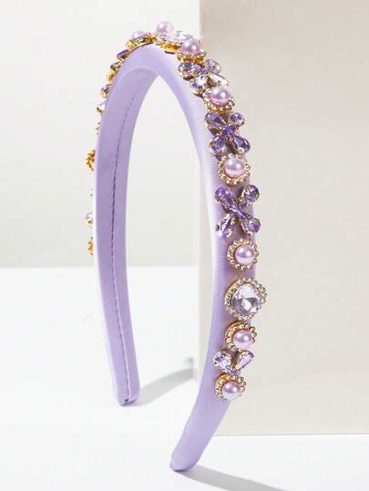 1pc Vintage High-Quality Solid Color Fabric Sponge Headband For Women, Elegant Sparkling Gemstone Decor, Suitable For Party, Banquet, Outdoor Wear, Hairband, Hair Hoop Head Accessories