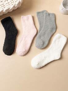 4 Paar Damen Thermosocken in einfarbig, warm, modisch, vielseitig, bequem, weich, knöchellang, geeignet für den täglichen Gebrauch - Verschiedenfarbig - Übersicht 2