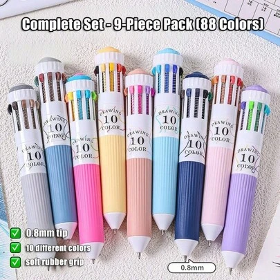 88 Bolígrafos de tinta de aceite - Combinación de 10 colores con 1 bolígrafo multicolor, adecuado para diario, pintura y toma de notas - Bolígrafo neutro con agarre suave y diseño de dibujos animados de 0.8 mm - Bolígrafo de dibujo a color de dibujos animados para estudiantes, bolígrafo de cuaderno, artículos de papelería creativos
