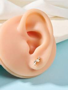 1pc Gold Plated Earring, 20g, Multi-Element Design With Heart, Butterfly, Flower, Star, Cross Shapes, Inlaid Zirconia, Valentine's Day Gift - Gold - View 26