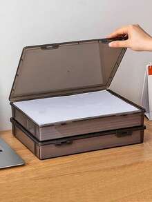 1pc/A4 Document Organizer Box, Office & Home Certificate, Important Document, Stationery, Card, File Storage Box, Pencil Case, School Supplies - Transparent Black - View 1