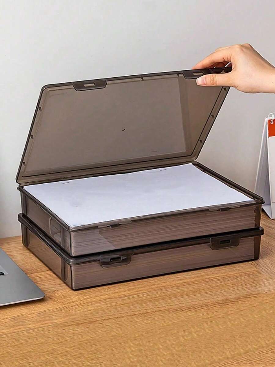 1pc/A4 Document Organizer Box, Office & Home Certificate, Important Document, Stationery, Card, File Storage Box, Pencil Case, School Supplies - Transparent Black - View 1