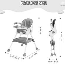 Piorlado Adjustable Height Children's High Chair  Portable Foldable Baby High Chair With Large Antislip Pad & Toy Rack Easy To Clean Feeding For Babies Infants Toddlers - Grey - View 2