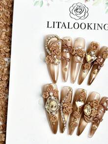 50 chiếc hoa hồng nhựa ABS màu nâu, nhỏ nhắn và thanh lịch, thích hợp cho mùa thu/đông, ngày Valentine, đa năng cho việc tự làm móng nghệ thuật. - màu nâu - Xem 7