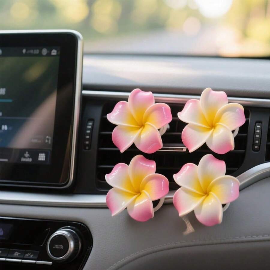 Car Flower Air Vent Clip, 2PCS Cute Tropical Daisy Flower Vehicle Air Conditioner Outlet Clamp, Charm Auto Interior Air Conditioning Decoration Accessories, Universal Fit - 粉色 - 查看 1