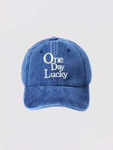 1 pieza Gorra de béisbol bordada "One Day Lucky" para hombres, estilo americano versátil y retro de ala ancha, streetwear de alta gama - A - Ver 4