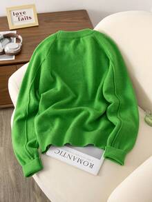 女士时尚百搭叠层圆领套头针织毛衣，2025秋冬新款 - 綠色 - 查看 2