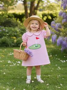 Toddler Baby Girl Golf Outfit Short Sleeve Dress Infant First Birthday Golfing A-Line Dresses Cute Summer Clothes - 粉色 - 查看 9