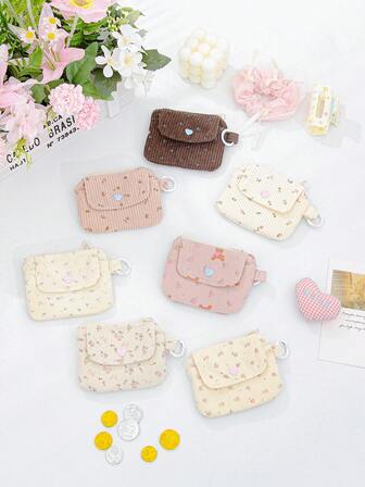 1 Piece Cute Bluetooth Headset Bag Portable Corduroy Bank Card Bag Suitable Storing Bank Cards, Meal Cards, Celebrity Cards, Banknotes, Coins College Style Idol Card For Star Chasing Girl Multi Functional Double-Layer Wallet For Girl Mini Lipstick Bag With Circle Store Small Lipstick, Travel Skincare