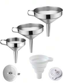 1 pieza/2 piezas Embudo de silicona, Embudo de acero inoxidable con filtro, Embudo de cocina plegable, Herramienta de cocina, Embudo para envasar aceite de oliva, Embudo filtro de residuos de aceite, Embudo de varios tamaños, Embudo de filtrado de bebidas, Adecuado para cocina, restaurante, bodega, repostería - Multicolor - Ver 1