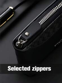 男士奢华仿皮钱包，压纹顶部，光滑黑色仿皮主体，拉链封口，多个卡槽，大容量，缝线设计——送给父亲、丈夫或兄弟的完美礼物 - 彩色 - 查看 4