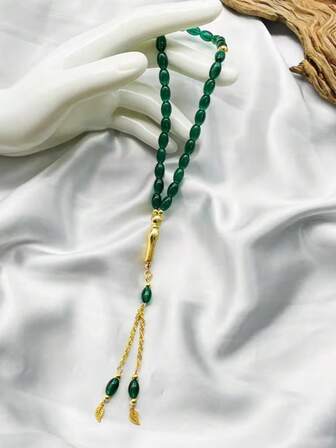 Cuentas de oración musulmanas ovaladas elásticas para hombres - Brazalete casual de tono negro y dorado, cordón elástico ajustable, accesorio religioso diario ligero, diseño minimalista de cuentas con cuentas espaciadoras doradas