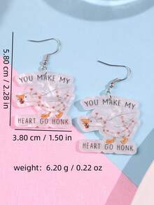 1 Đôi bông tai hình ngỗng bằng acrylic độc đáo với khẩu hiệu cầu hôn, dễ thương, sáng tạo và thời trang, phù hợp để đeo hàng ngày, dự tiệc Ngày Valentine cho phụ nữ. - Nhiều màu - Xem 5
