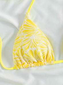 PEPPERMOLLY 新款柔软面料蓝色吊带露背性感派对比基尼套装，夏季沙滩时尚女士比基尼度假 - 黃色-1 - 查看 4