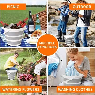 1 buc găleată pliabilă portabilă, găleată de spălare auto din silicon și plastic, găleată de pescuit în aer liber, găleată de apă multifuncțională pentru călătorii și uz casnic