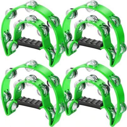 4Pack Metal HalfMoon Tambourine Instrument Double Row Of Metal Jingles Handheld Percussion Instrument With Ergonomic Handle Suitable For KTV Parties And Churches Green