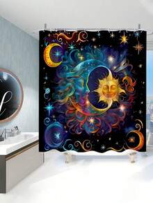 1/4pcs Sun Moon Star Pattern Bathroom Shower Curtain Set, Waterproof Curtains With Plastic Hooks, Bathroom Carpet, U-Shaped Mat, Toilet Cover Mat, Bathroom Decor - Nhiều màu - Xem 7