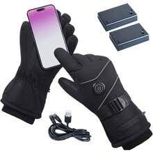 Guantes Calefactables Recargables 3 Modos Ajustables Guantes Elctricos Dedo Completo Usables, Manopla Tctil Calentador Manos para Viajar Trabajar Exterior Esqu Nieve Ciclismo Hombres Mujeres, Mujer - Atributo único - Ver 2