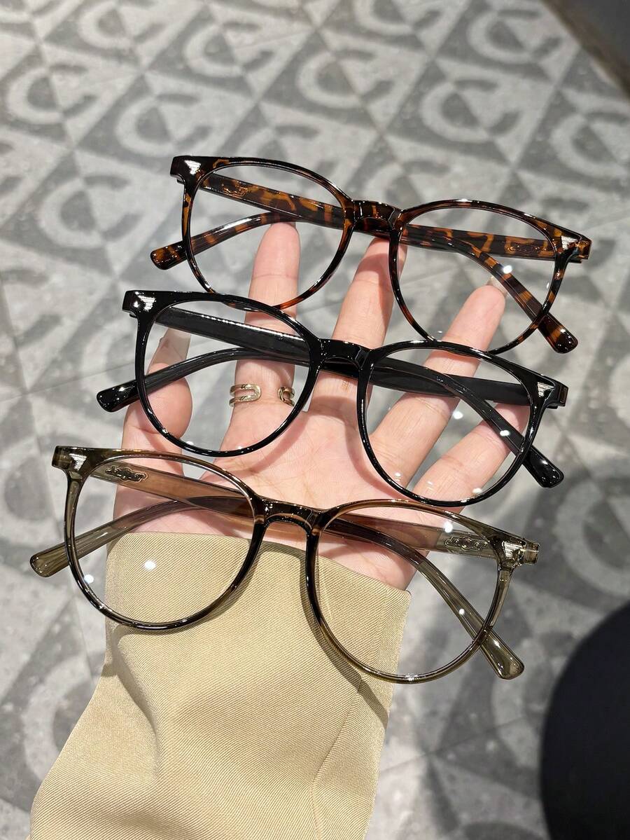 3PCS Women's Vintage Leopard Print Round Studded Blue Light Glasses,Made Of PC Material, Light,Y2K Style, Mobile Phone Accessories,Blue Light Glasses Women,Fake Glasses,Clear Glasses,Glasses Women,Christmas Accessories,Halloween Edit,Suitable For Daily Office Commuting,Back-To-School Season,Gaming,Looks Of Party,Campus Study. - Multicolor - View 1
