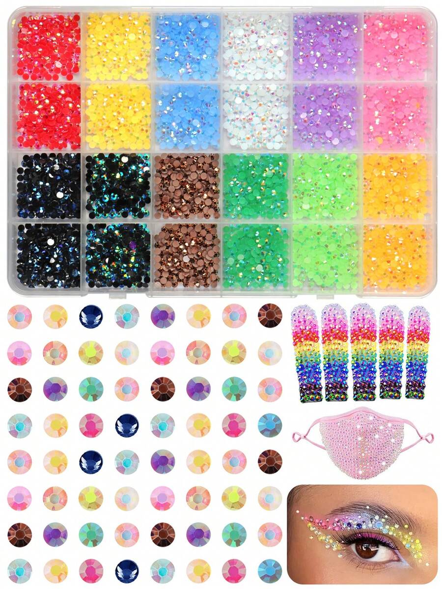 12 màu đá giả kim cương giả bằng nhựa dẻo, thích hợp để trang trí móng tay, đá phẳng dùng cho đồ thủ công DIY, quần áo, giày dép, bộ trang trí móng tay và trang điểm, vật liệu tranh đính kim cương, vật liệu làm móng, món quà tuyệt vời cho gia đình và bạn bè. - Nhiều màu - Xem 1