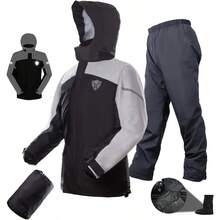 Impermeable Motociclista Refleante con Capuca Desmontable Trae de a Motocicl con Cubia  Zapato para ore y Muer - NegroyGris - Ver 1