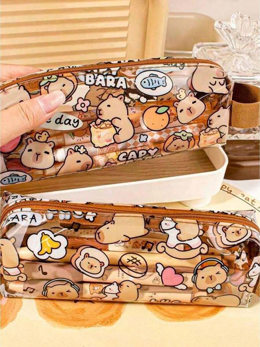 Estuche de lápices con diseño de rata de agua de material PVC - Bolsa con cremallera de gran capacidad y una sola capa - Estuche impermeable para lápices, apto para la escuela y la oficina, puede almacenar documentos, bolígrafos, lápices, marcadores, etc. - Multicolor - Ver 1