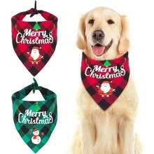 1PC Dog Headscarf Christmas Classic Plaid Pet Scarf Triangular Bib Handkerchief Merry Christmas Santa Claus Snowman Headscarf Suitable For Dogs And Pets - Red - View 1