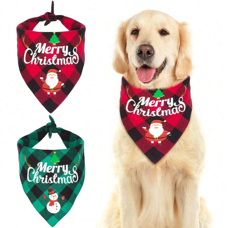 1PC Dog Headscarf Christmas Classic Plaid Pet Scarf Triangular Bib Handkerchief Merry Christmas Santa Claus Snowman Headscarf Suitable For Dogs And Pets - Red - View 1