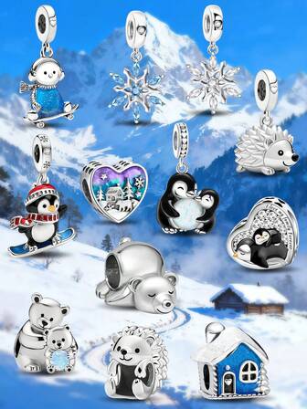 1件时尚925纯银极光雪屋圣诞礼物吊坠珠，适合女士手链、手镯DIY珠宝制作精美珠宝