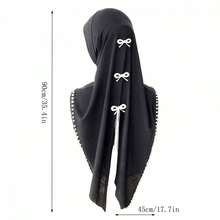 Women Head Scarf, Elegant Bow Pearls Slit Hijab Scarf Lightweight Middle East Fashion Accessory - 紅木色 - 查看 3