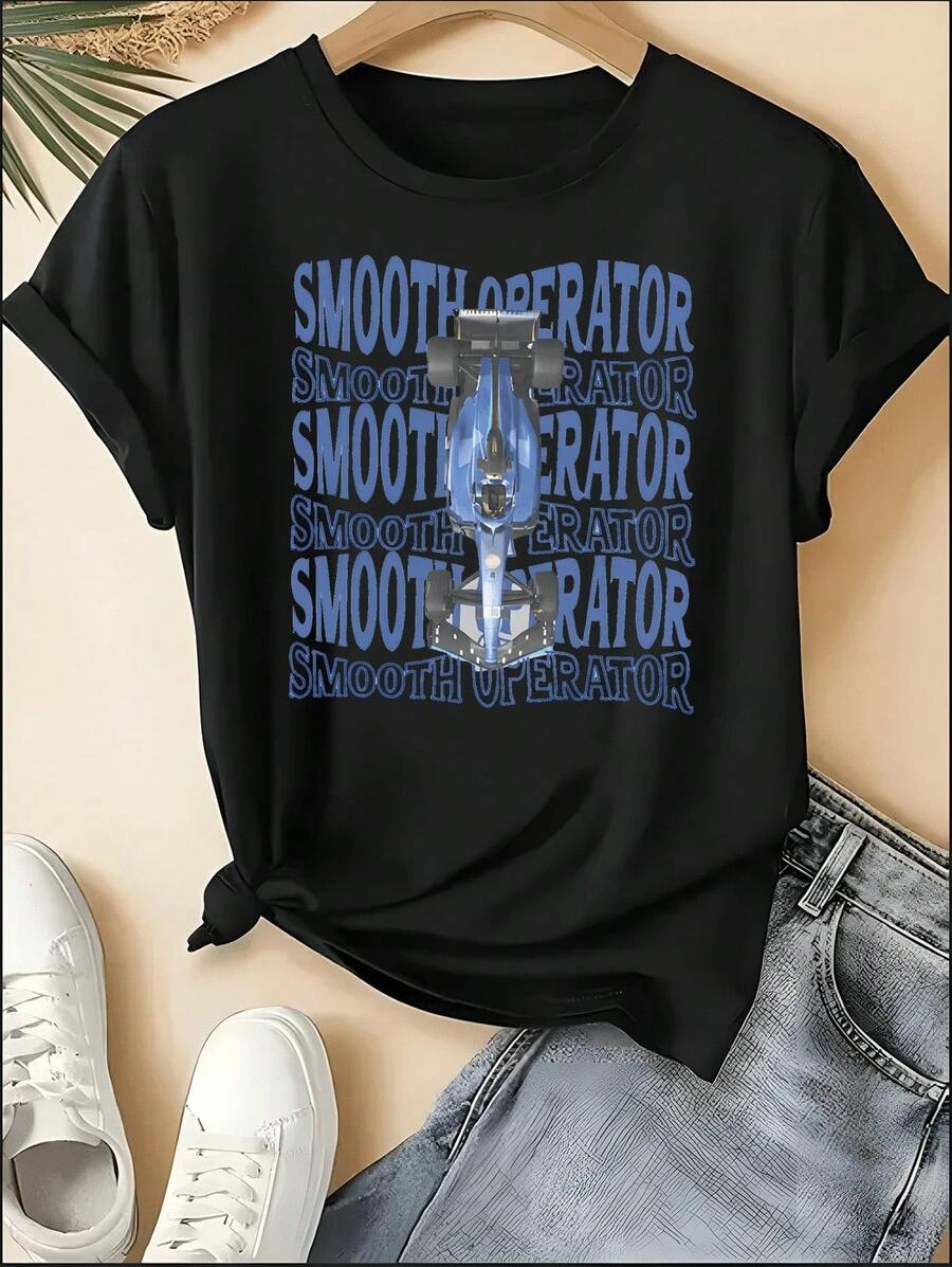 F1 Racing T-Shirt, Unisex Crew Neck VER 1 Print Short Sleeve Tee, Motorsport Racing Stripe Checkered Accent Casual Top, Sporty Style Machine Washable Shirt, Perfect For 4th Of July, Memorial Day, Labor Day, Father's Day, Back To School, Daily Wear, Race Day, Fan Gatherings, Birthday Gift For Son, Boyfriend, Dad, Niece, Spring Summer Outfits, Motorsport F1 Fan Apparel - 黑色 7 - 查看 1