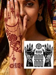 8 Pcs Henna Tattoo Stencils Reusable Painting Stencil For Hand Body Art Flower Temporary Tattoo Template Sleeve Wedding Bride Beauty - Multicolor - View 7