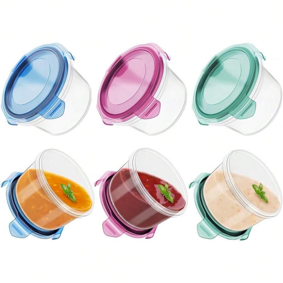 Leakproof Salad Dressing Containers 6 Pack 2.7oz Small Condiment Cups With Lids Reusable  Sauce To-Go For Meals - 1 - 查看 1