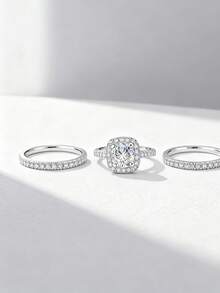 Newsoul 3pcs/Set Romantic & Elegant 925 Sterling Silver High Shine Engagement Rings, Exquisite Jewelry Gift For Women, Girlfriend, Valentine's Day - Style 13 - View 3