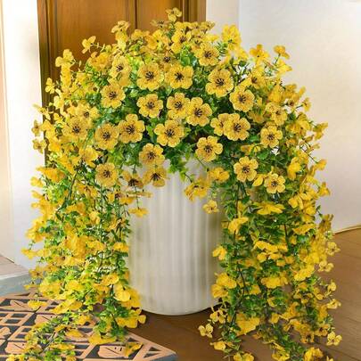 2支户外仿真花藤，带防紫外线功能，配以仿真紫罗兰花，适用于吊篮、庭院门廊装饰和室内家居装饰——是婚礼和节日的理想之选，经久耐用的塑料花，四季皆宜。