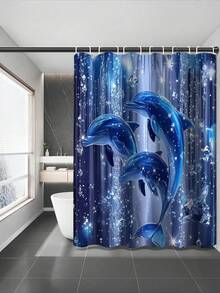 1/4 piezas Juego de cortina de baño con delfín, cortina de ducha impermeable con estampado de delfín, adecuada para habitación, hogar, hotel, lavable a máquina - Multicolor - Ver 7