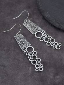 1pair Vintage Creative Silver Color Geometric Hollow Circle Bubble Shape Pendant Earrings For Women's Personalized Holiday Party Daily Accessories Gifts - Earrings - View 5