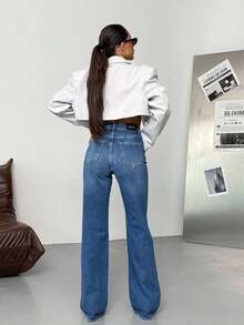 SQUALO Dark Blue Denim Pants With Double Button Detail - Sky Blue - View 7