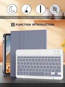 可拆卸无线蓝牙键盘保护套，兼容 iPad，内置 150mAh 电池和 Apple Pencil 收纳槽，兼容 iPad Air 第五代 (2022)、第四代 (2020)、第六代 (2024)、9.7 英寸、第七/八/九代、10.2 英寸、10 英寸，紫灰色 - 紫灰色 - 查看 3