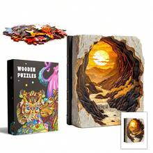 1件裝 Sunset In A Book/Deep Blue 木製不對稱拼圖，動物造型2D拼圖玩具，適合兒童與成人，益智遊戲，派對、假日、聖誕與生日禮物，獨特魔幻桌面裝飾創意木製拼圖禮品 - 彩色 - 查看 3