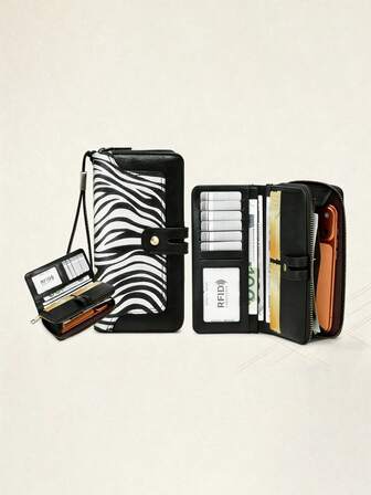 CHARM INFINITE European Style Retro Multi-Piece Option. Women's Color-Block Print Wallet With Anti-Theft And Multi-Functional Features - Long Style Wallet.