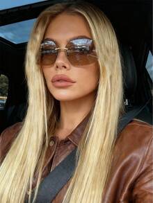 一副复古超大无框女士眼镜，时尚百搭，休闲百搭，适合女性佩戴，是街头风、度假、旅行、海滩、驾驶等场合的理想之选。 - 棕色 - 查看 4