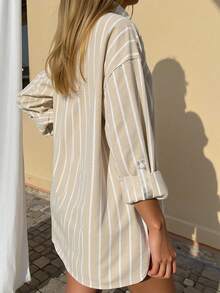 Women's Casual Shirt With Buttons And Stripes, Casual And For Everyday Wear. - 卡其色 - 查看 4