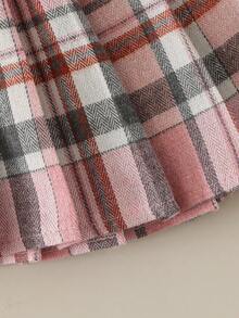 3pcs Baby Girls' Fashion Casual Cute Set: Pink Minimalist Shirt + Pleated Striped Skirt + Bow Bunny Knitted Warm Vest - Pink - View 8