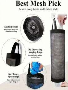 1 pieza Soporte para bolsas de basura, Organizador de almacenamiento de bolsas de cocina, Dispensador de bolsas de plástico para despensa, Papelera de cocina y organización de bolsas de plástico, Montado en la pared con cordón, Soporte para bolsas de plástico de cocina - Multicolor - Ver 10