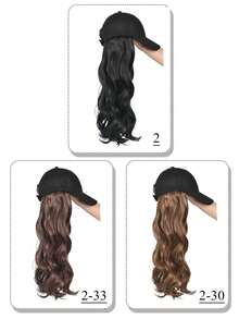 18 Inch Hat Long Curly Wavy Hair Wigs With Baseball Cap Adjustable Black Baseball Cap With Synthetic Curly Hair Beginners Friendly Natural Looking For Daily Use - Multicolor - View 3