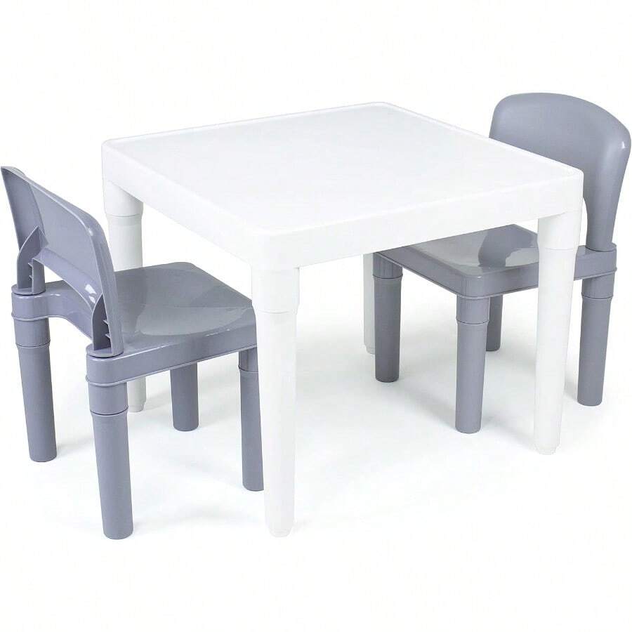 YQQ Humble Crew - Juego de 2 mesas de plástico para borrado en seco Mesa Blanca y sillas Grises 20 x 20 x 17 Pulgadas 12 x 11 x 18 Pulgadas2179 - Mesablancaysillasgrises - Ver 1