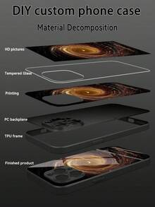 1pc Customizable Starry Sky Themed Tempered Glass Phone Case, Compatible With IPhone 17/16 ProMax/15 Pro/14 Plus/13 Pro/12 Pro Max/11/Xs Max/8/7/6 Plus, S24 Ultra/S25 Ultra/Redmi K40S, Fashion Business Custom Gift For Girlfriend, Boyfriend, Best Friend And Family - Black - View 4