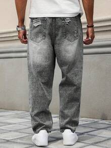 Jeans rectos con efecto desgastado para hombre - Gris Oscuro - Ver 4